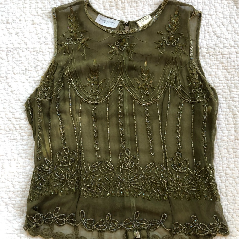 Green Silk beaded top